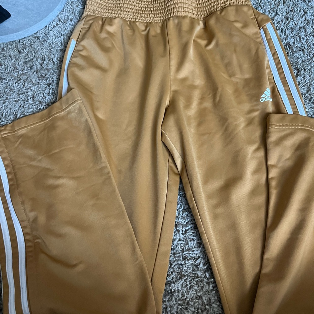 Adidas Gold Joggers with White Stripes